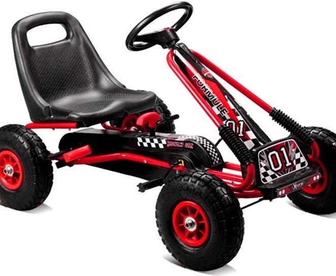Tret-Gokart mit Luftreifen + Aufblasbare Reifen + Verstellbarer Sitz – Rot