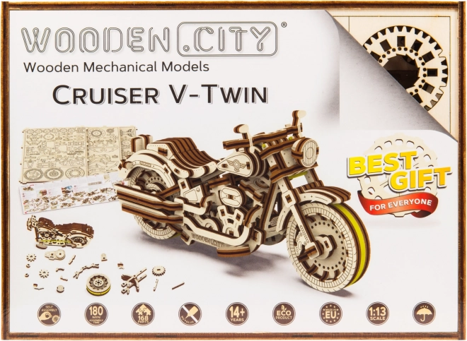 Holzmechanikpuzzle Motorrad Cruiser V-Twin