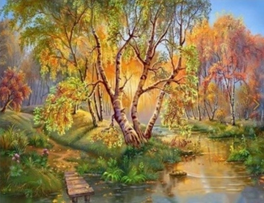 Diamentmalerei – Birken am Bach