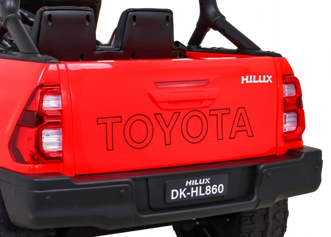 Toyota Hilux Batterie Kinderauto Rot + Allradantrieb 4x4 + Fernbedienung + 2 Gepäckträger + MP3-Radio + LED-Diode