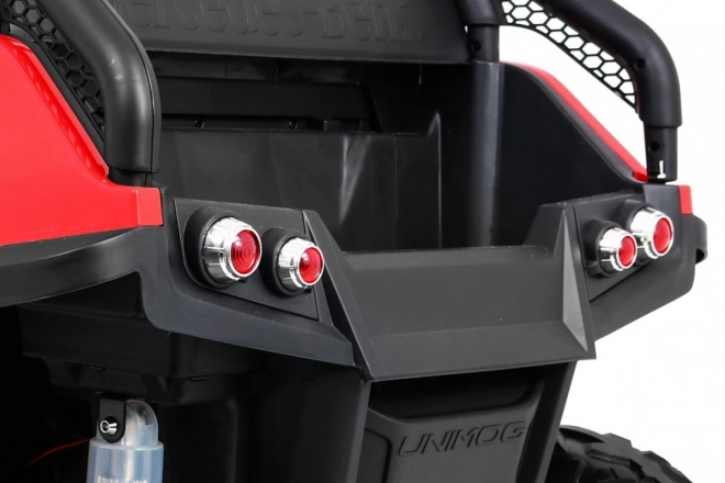Mercedes Benz Unimog für Kinder Rot + 4x4 + Fernbedienung + Gepäckträger + sanfter Start + MP3 LED