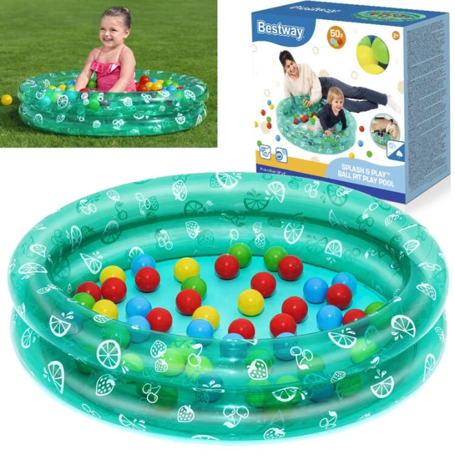 Aufblasbarer Kinderpool 91x20cm Rosa mit Bällen – türkis