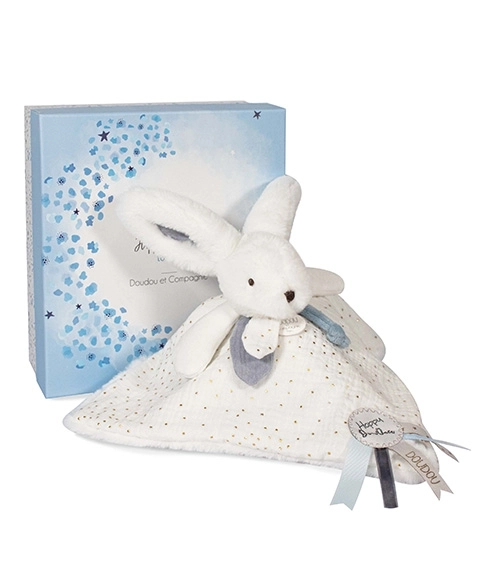 Doudou Geschenkset Blau - Hase mit Quadratdecke 25 cm