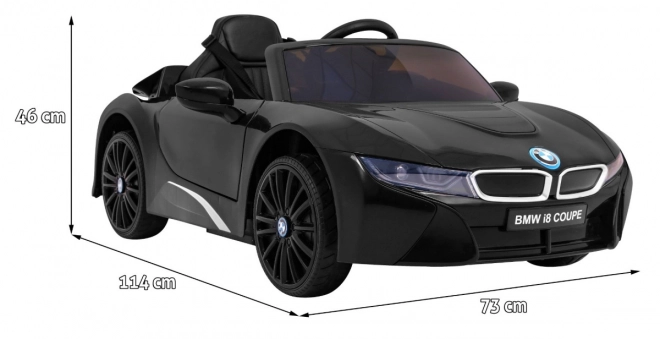 BMW I8 Liftbatterie-Auto Schwarz + Fernbedienung + langsamer Start + 3-Punkt-Gurte + MP3 USB + LED-Leuchte
