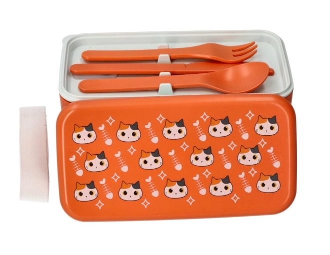 Orangefarbene Lunchbox in Katzenform
