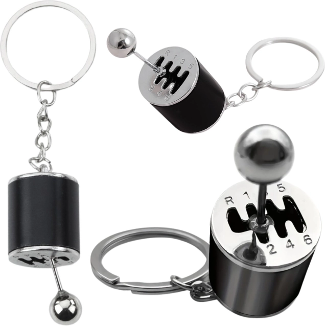 Metall-Schlüsselanhänger Schalthebel – Schwarz
