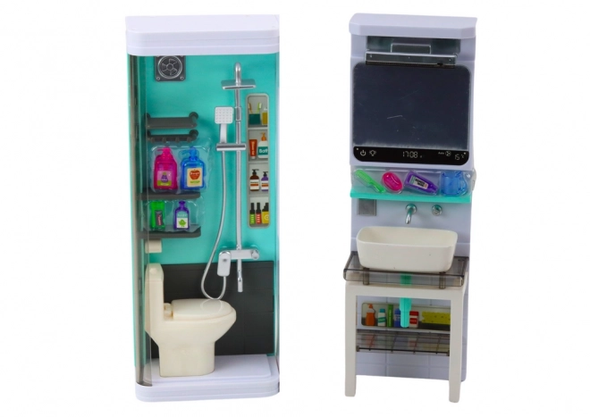 Spielset Badezimmer 4-in-1 Dusche Toilette Waschmaschine