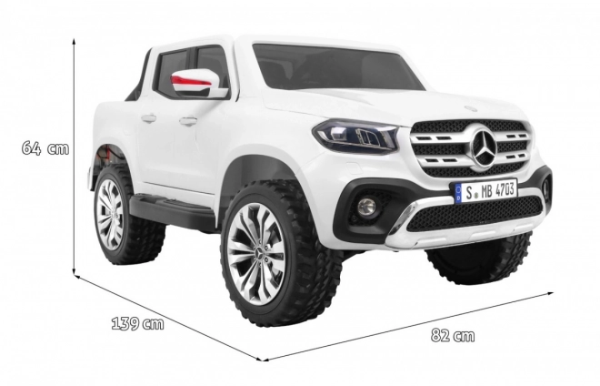 Mercedes Benz Klasse X für Kinder weiß + Fernbedienung + 4x4 + MP4 + Gepäckträger + LED + EVA