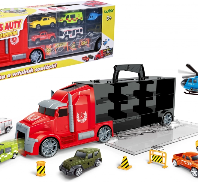 Autotransporter mit Autos und Hubschrauber 42 cm
