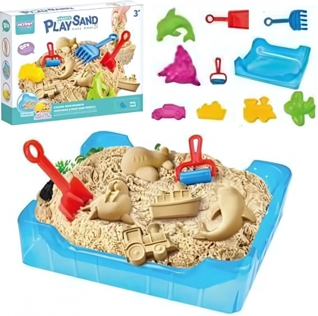 WOOPIE Kinetischer Sand 0,5 kg Set Tisch mit Formen