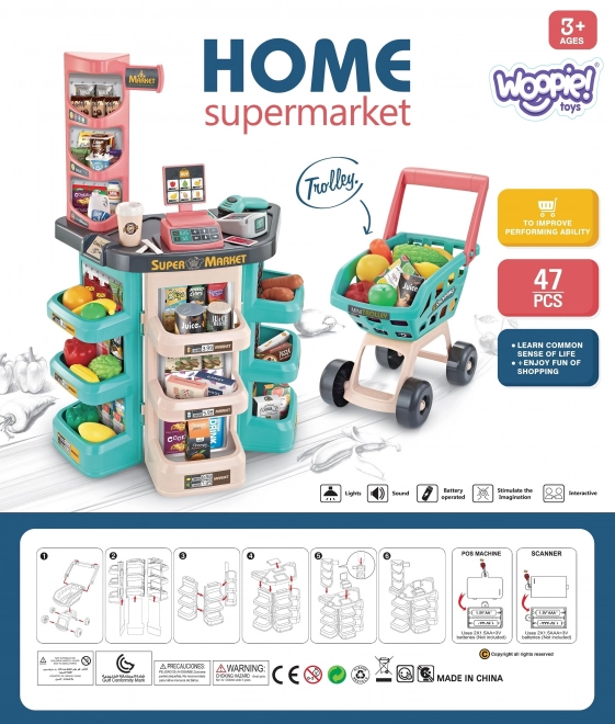 Supermarkt Spielset mit Einkaufswagen und Kasse von Woopie