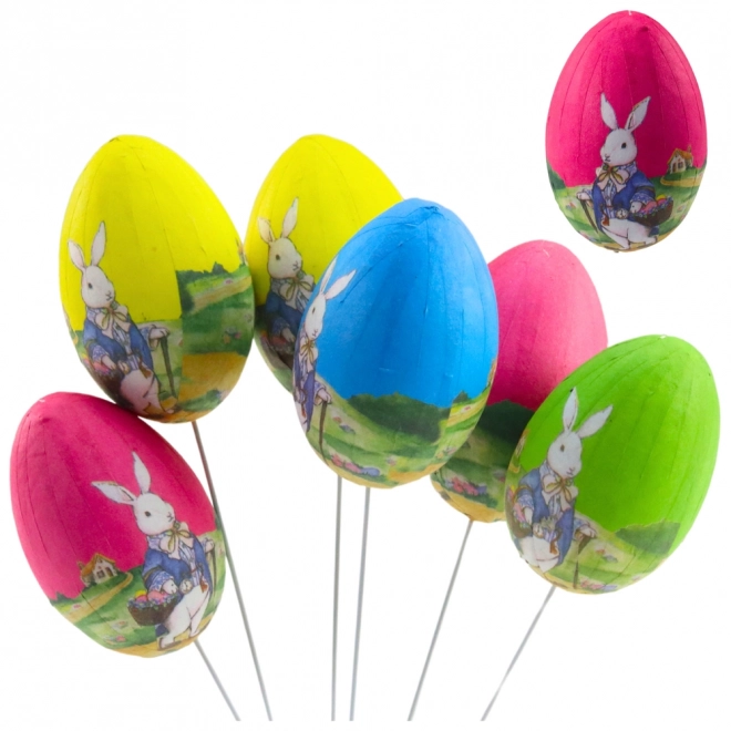 Osterdeko Eier mit Hase im Korb 6er Set