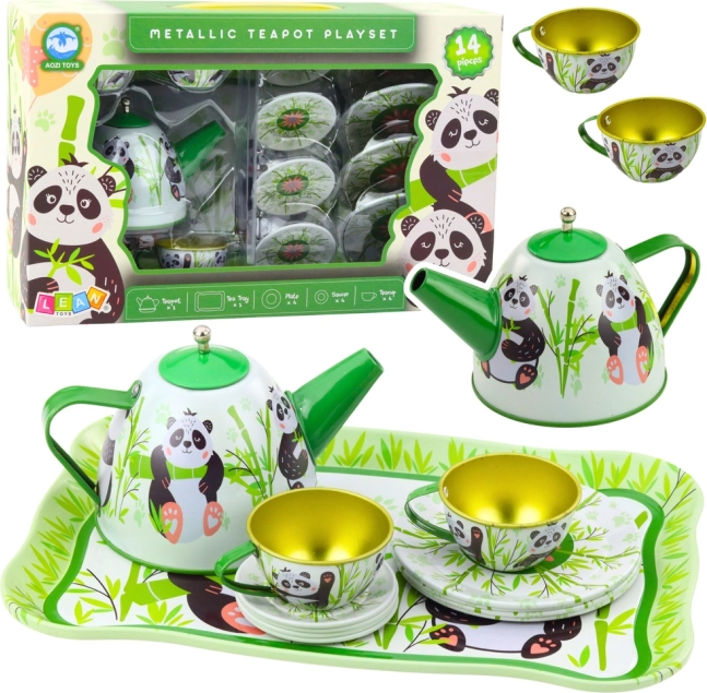 Metall-Teeservice für Kinder mit Pandamotiv, 14 Teile