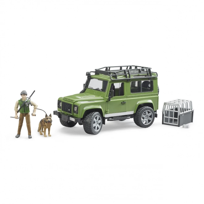 Bruder Land Rover Defender mit Jägerfigur, Hund und Zubehör