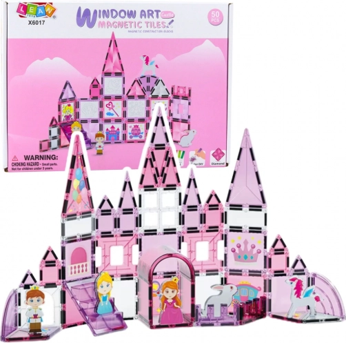 Magnetische Konstruktionsbausteine für Mädchen mit Fenstern, rosa, 50 Stk.