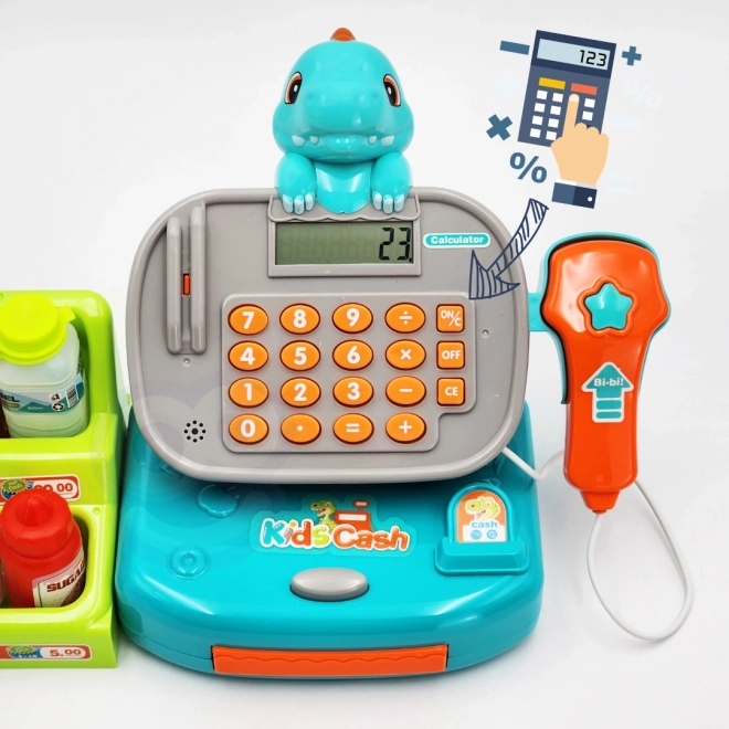 Kasse mit Regal Dino Blau