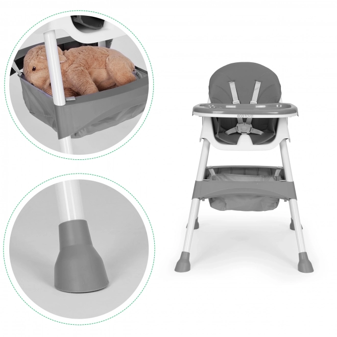 Hochstuhl mit Tablett und Korb, 5-Punkt-Gurt, grau, ECOTOYS