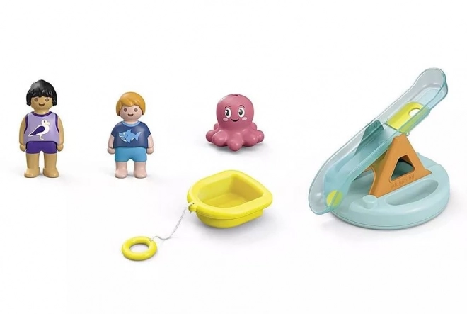 Schwimmende Insel mit Rutsche für Figuren und Spielset