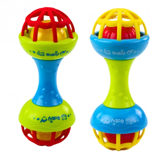 Buntes Baby-Rassel- und Beißspielzeug in Form einer Hantel