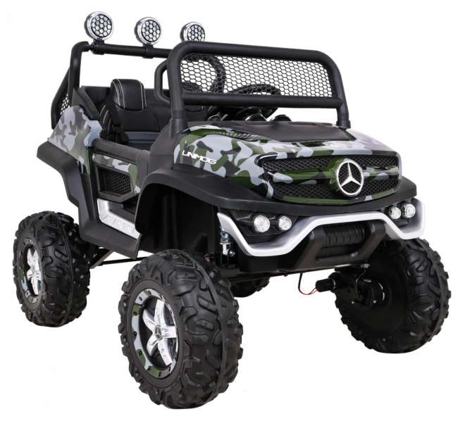 Mercedes Benz Unimog für Kinder Moro-Lack + Antrieb 4x4 + Fernbedienung + Gepäckraum + langsamer Start + MP3 LED