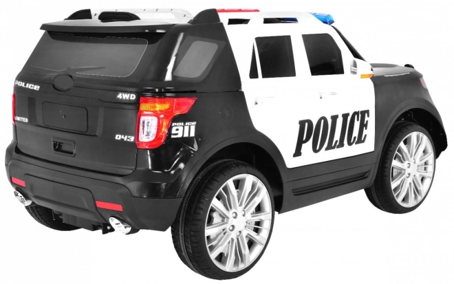 Polizeibatterie-SUV für Kinder + Sirenen + Lichter + Megafon + Fernbedienung + langsamer Start + EVA + Aufkleber