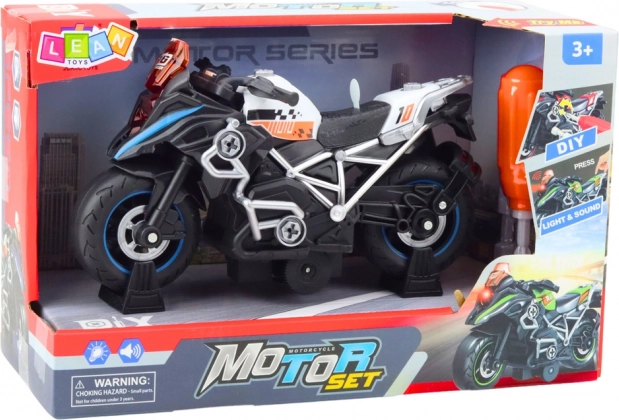Motorrad zum Zusammenbauen mit Beleuchtung und Soundeffekten Schwarz Rennstil