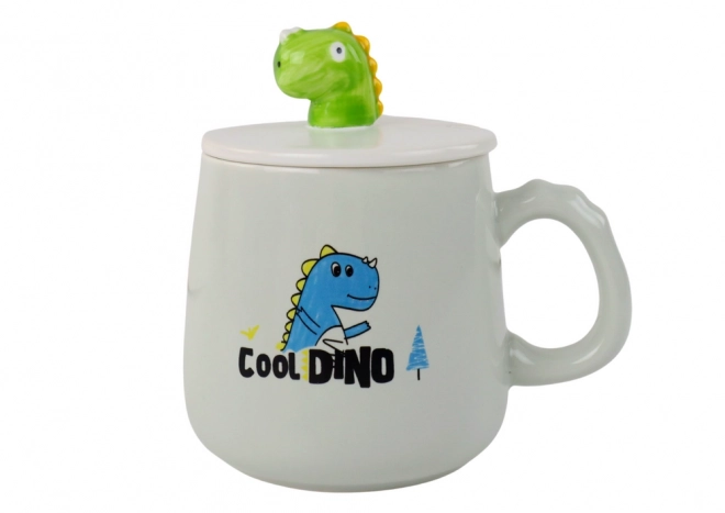 Keramiktasse Dinosaurier Blau mit Deckel und Löffel