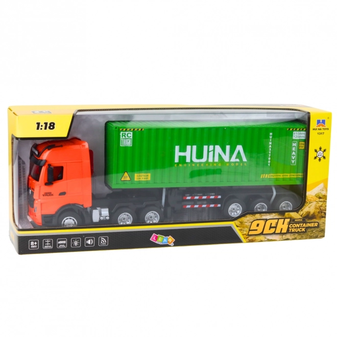 Grüner RC-Lkw mit Container Huina 1:18