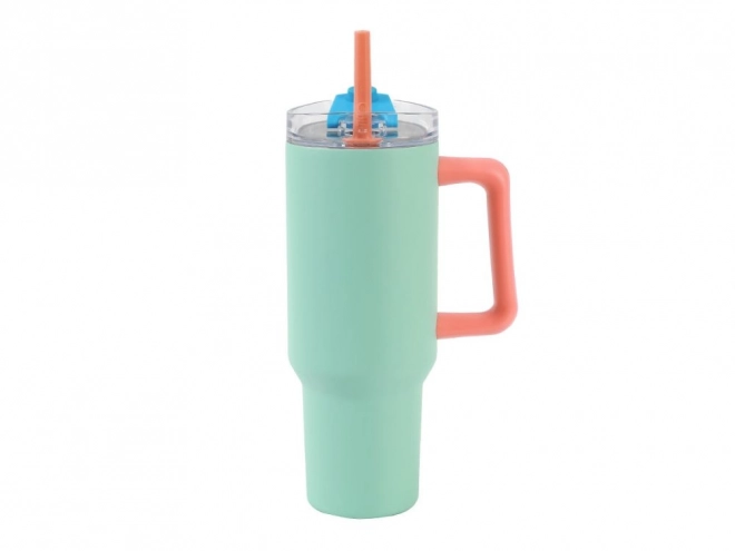 Großer Thermobecher mit Strohhalm - Grün