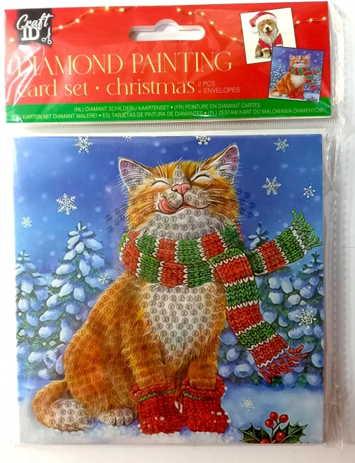 Weihnachtskarten Bastelset mit Diamantmalerei - Katze und Hund