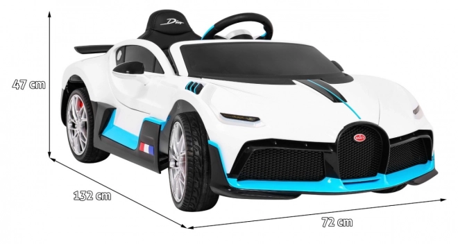 Bugatti Divo Elektrisches Kinderauto weiß + Fernbedienung + EVA + Langsamer Start + LED MP3