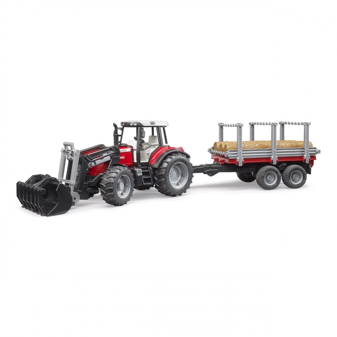 Bruder Traktor Massey Ferguson mit Frontlader und Holztransporter