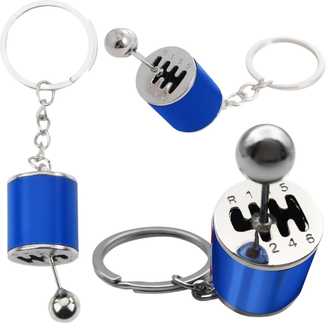 Metall-Schlüsselanhänger in Form eines manuellen Getriebes – blau