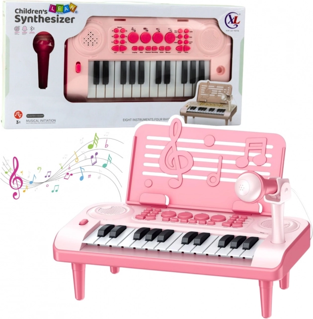 Elektronisches Kinderklavier mit Mikrofon und Notenständer, rosa