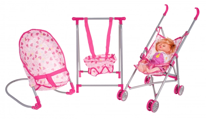 Pflegeset für Puppen 3-in-1 für Kinder ab 3 Jahren – Rosa