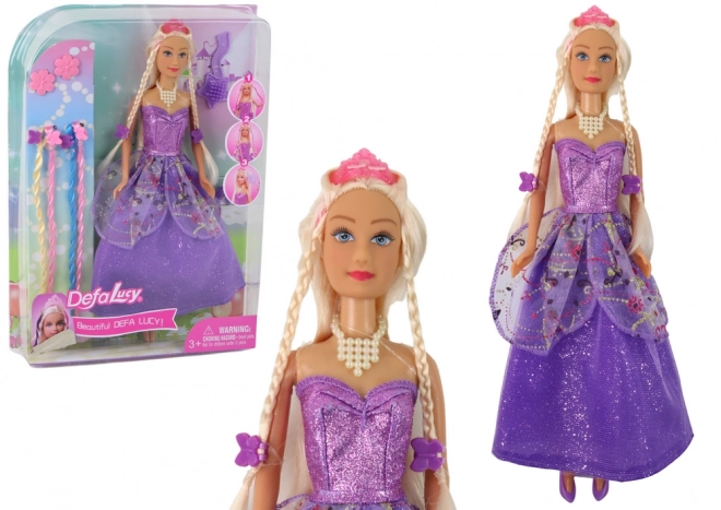 Prinzessin Puppe mit Lila Kleid und Zopf-Set