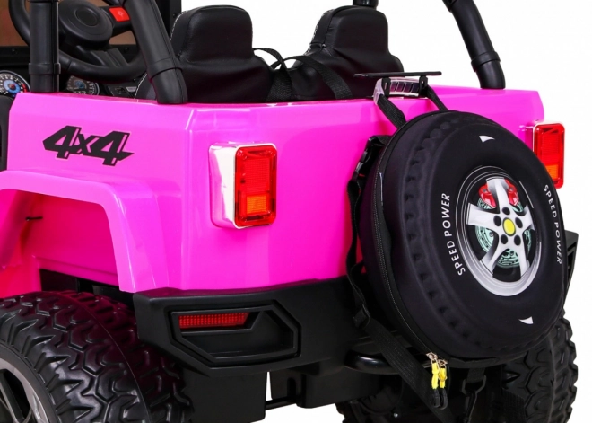 Geländewagen Monster 4x4 Jeep für Kinder Pink + Fernbedienung + Sitzverstellung + Langsamer Start + MP3 LED + Gepäckträger + Rucksack