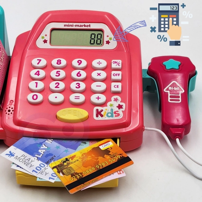 WOOPIE Kinderkasse mit Regal und Zubehör rosa