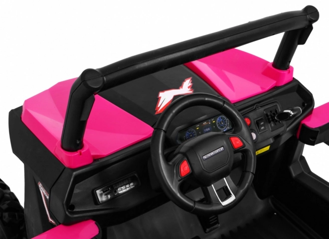 Kinderwagen SuperStar rosa + Antrieb 4x4 + Fernbedienung + Kofferraum + MP3 LED + Türschloss