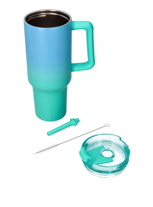 Grosser Trinkbecher mit Strohhalm - grün
