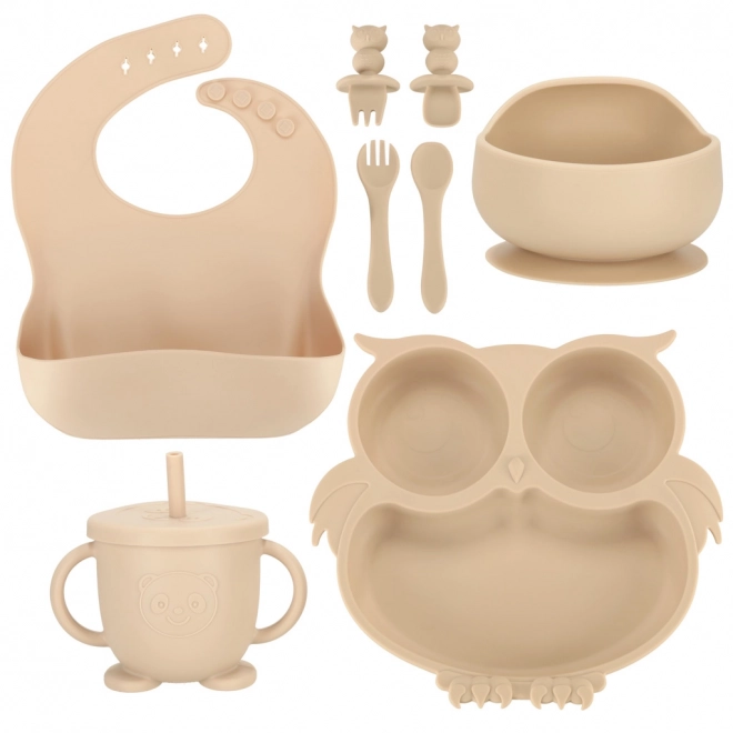 Silikongeschirr Set für Kinder Eule Beige