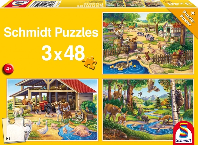 Puzzle-Set Meine Lieblingstiere 3x48 Teile