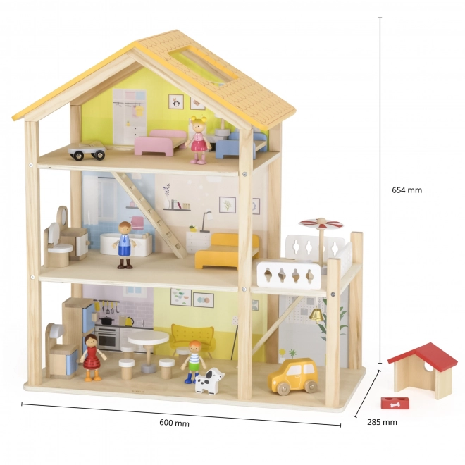 Großes Viga Puppenhaus mit Puppen und Zubehör