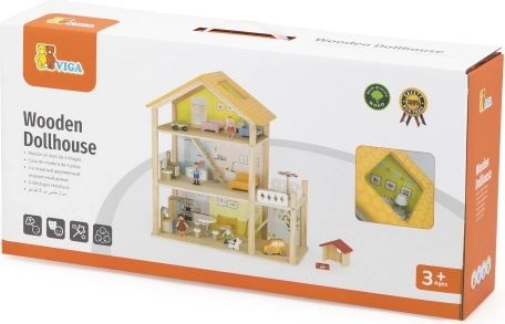 VIGA Holzpuppenhaus mit Figuren und Zubehör