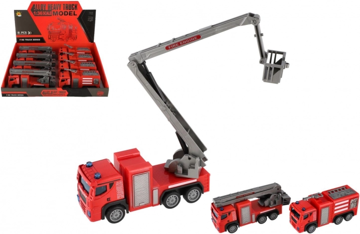 Kunststoff-Feuerwehrauto 14 cm mit Rückziehantrieb, 2 Varianten, Box mit 8 Stück