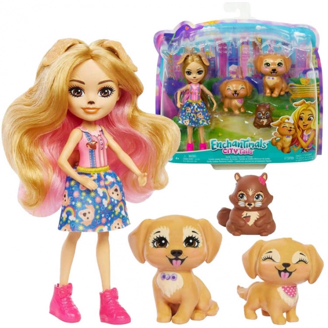 Enchantimals Puppe Gerika Golden Retriever mit Welpen und Eichhörnchen