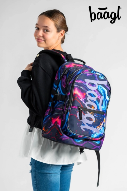 BAAGL Core Marble Schultaschen-Set: Rucksack, Federmäppchen, Beutel