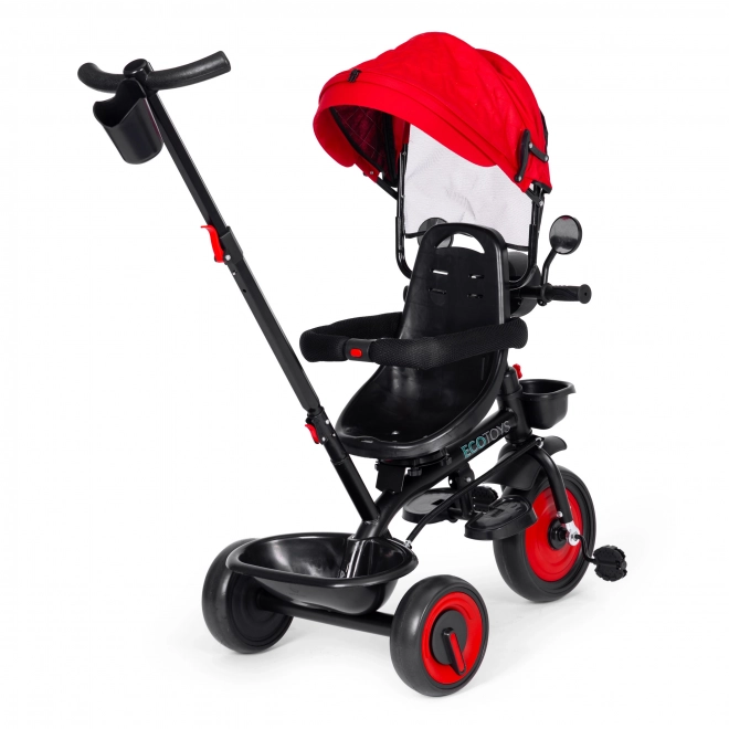 3-in-1 Kinder-Dreirad mit Schwenksitz und Baldachin von Ecotoys, Rot