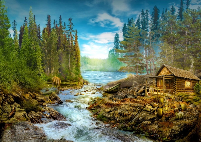 Puzzle mit 1000 Teilen – Blockhütte an den Stromschnellen ENJOY PUZZLE
