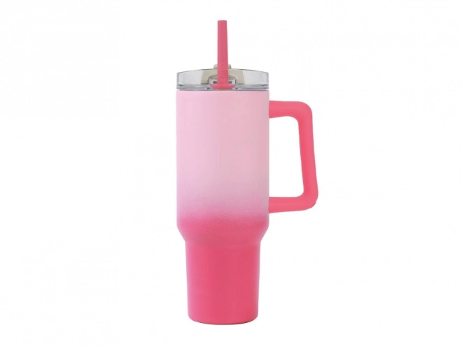 Großer rosa Thermobecher mit Strohhalm